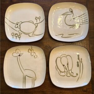 Set of Four Animal Sketch Winfield Pottery Plates